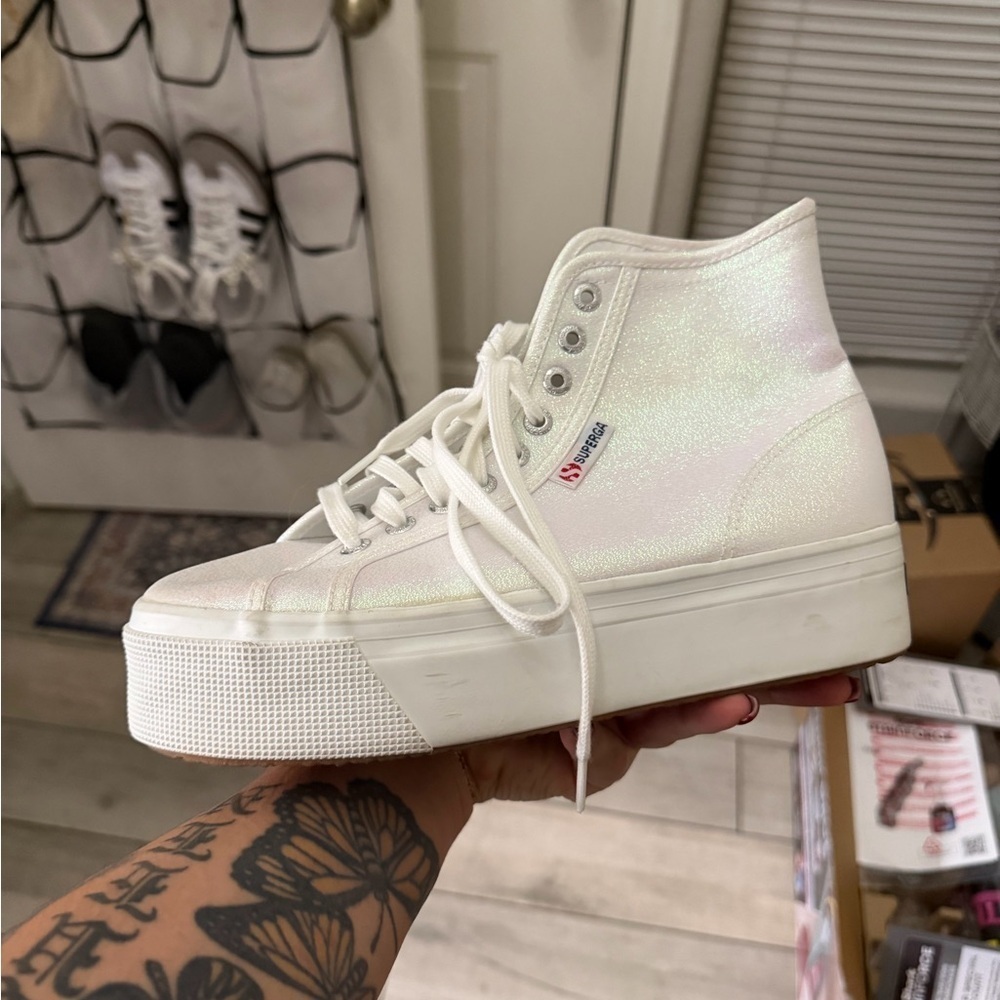 Superga Women's Iridescent White Platform Sneakers - Picture 12 of 13